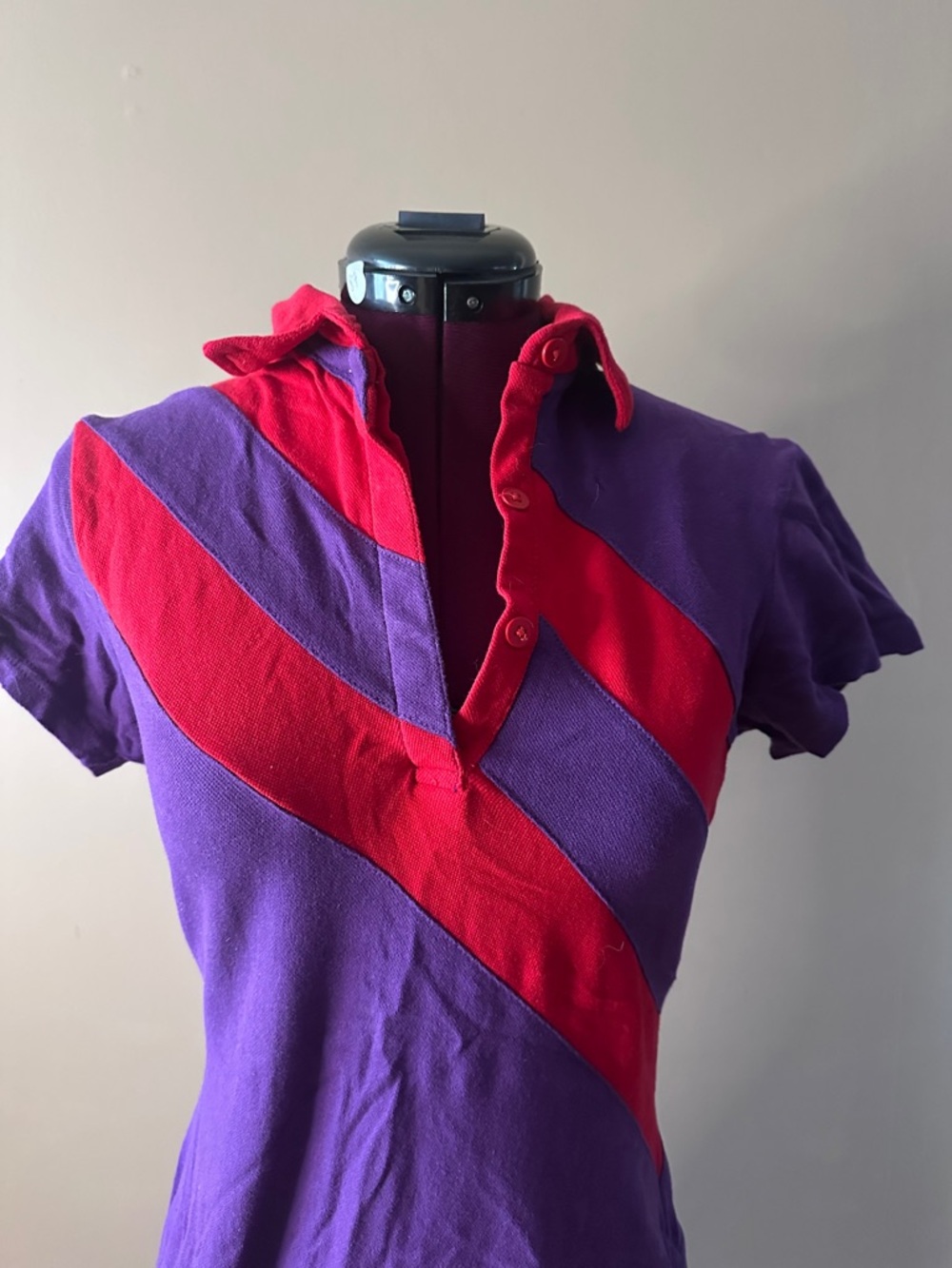 Vintage Cotton Purple & Red Polo Style Mini Dress, Size Small, Sporty, Tennis